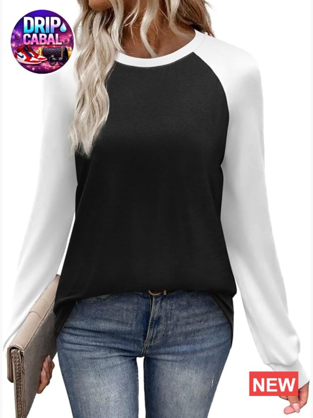 Long Sleeve Raglan Crewneck Tee, 60% Polyester 35% Rayon 5% Spandex, Casual